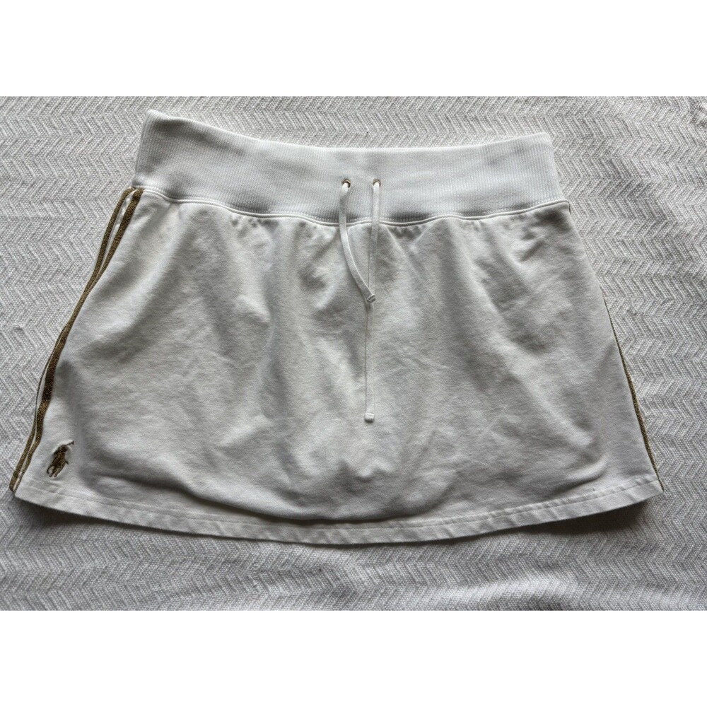 Ralph Lauren BLACK LABEL White Women's Skort Cotton Golden Pony Side Stripes M